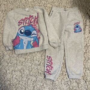 Disney Gray Stitch Sweatshirt & Joggers with Blue and Pink Graphics